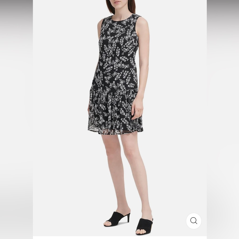 NWT Calvin Klein black and white floral shift dress
